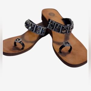 Yellow Box Leather Upper Rhinestone Embellished Sandals Boho chic Women Size 8.5